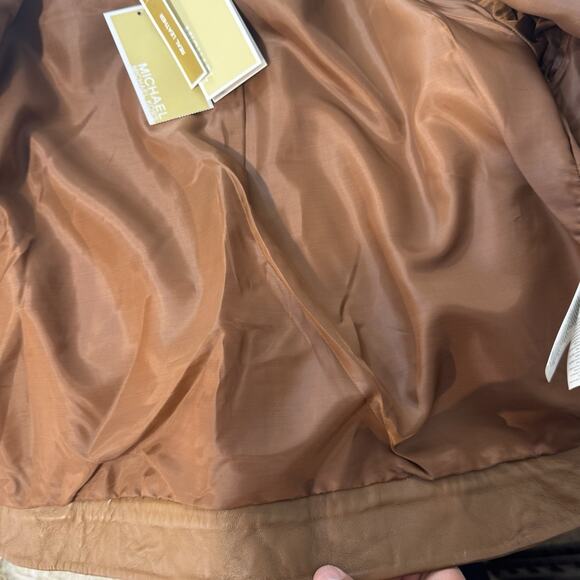 MRSP $250 New Michael Kors Real Lamb Leather Short Jacket Brown Size Medium - Picture 13 of 15